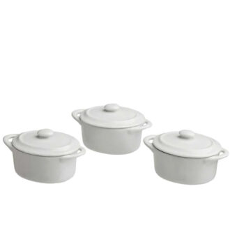Set 3 cocotte ovali con coperchio Linea Mignon bianco