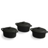 Set 3 cocotte ovali con coperchio Linea Mignon nero