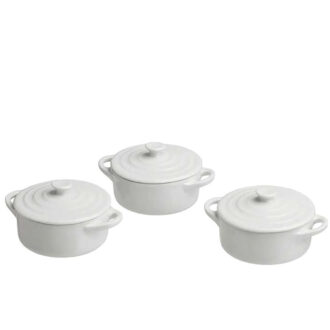 Set 3 cocotte tonde con coperchio Linea Mignon bianco