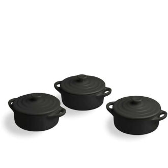 Set 3 cocotte tonde con coperchio Linea Mignon nero
