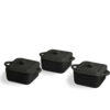 Set 3 cocotte quadre con coperchio Linea Mignon nero