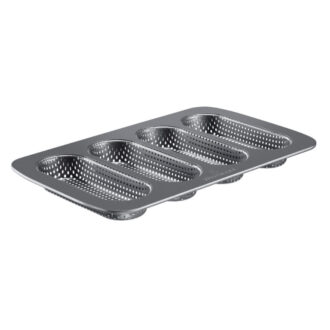 Teglia Forata In Acciaio Antiaderente Per 4 Mini Baguette/Hot Dog Bun – Westmark Teglia Forata In Acciaio Antiaderente Per 4 Mini Baguette/Hot Dog Bun – Westmark