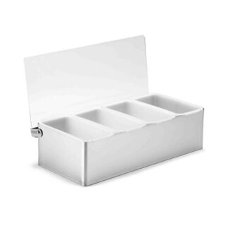 Portacondimenti In Acciaio Inox Con Vaschette, Fondo Aperto E Coperchio In Acrilico Trasparente – Tablecraft