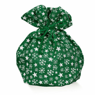 Sacco Portapanettone Juta Verde Con Fiocchi Di Neve E Tirante – Piovaccari Sacco Portapanettone Juta Verde Con Fiocchi Di Neve E Tirante – Piovaccari