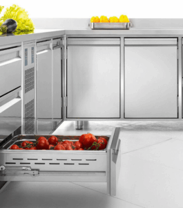 Tavolo refrigerato professionale con piano in acciaio inox