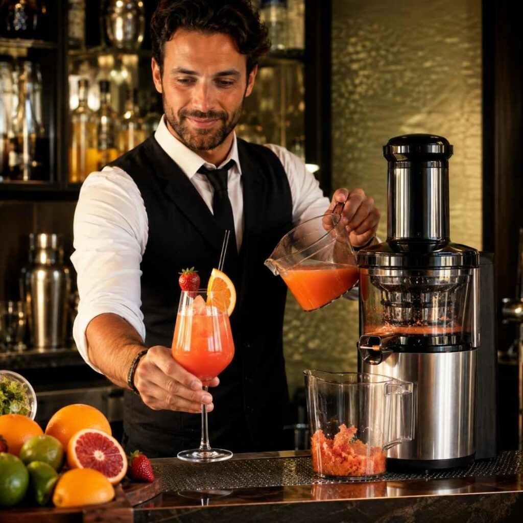 barista che lavora con degli estrattori di succo professionali
