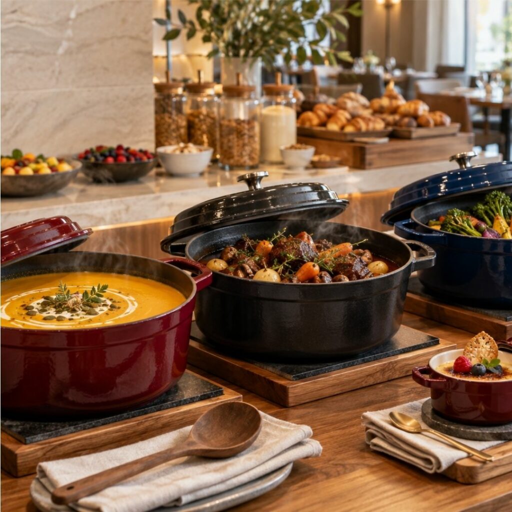 buffet per hotel con pentole staub